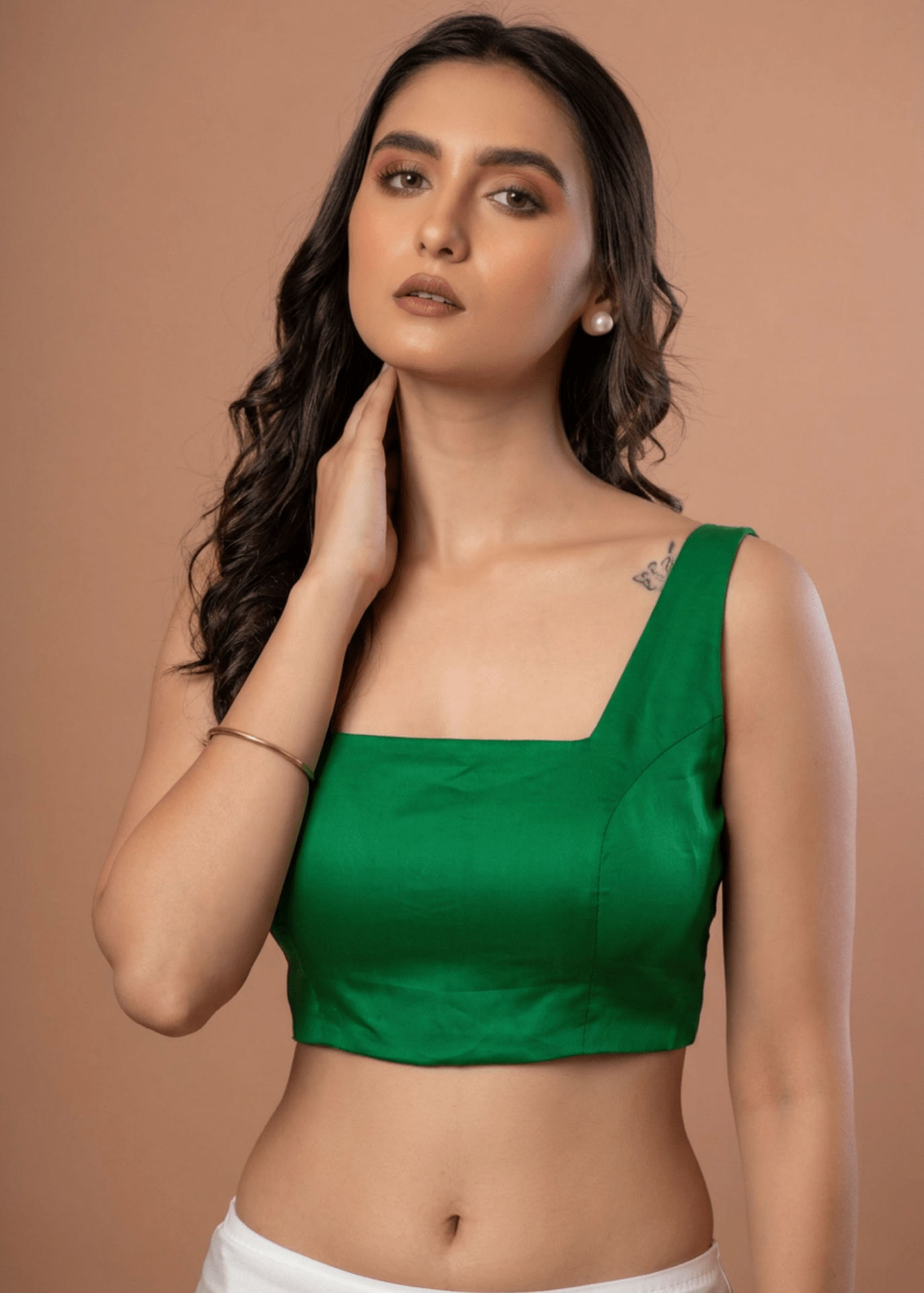 Green Square Neck Sleeveless Blouse - Anvi Couture