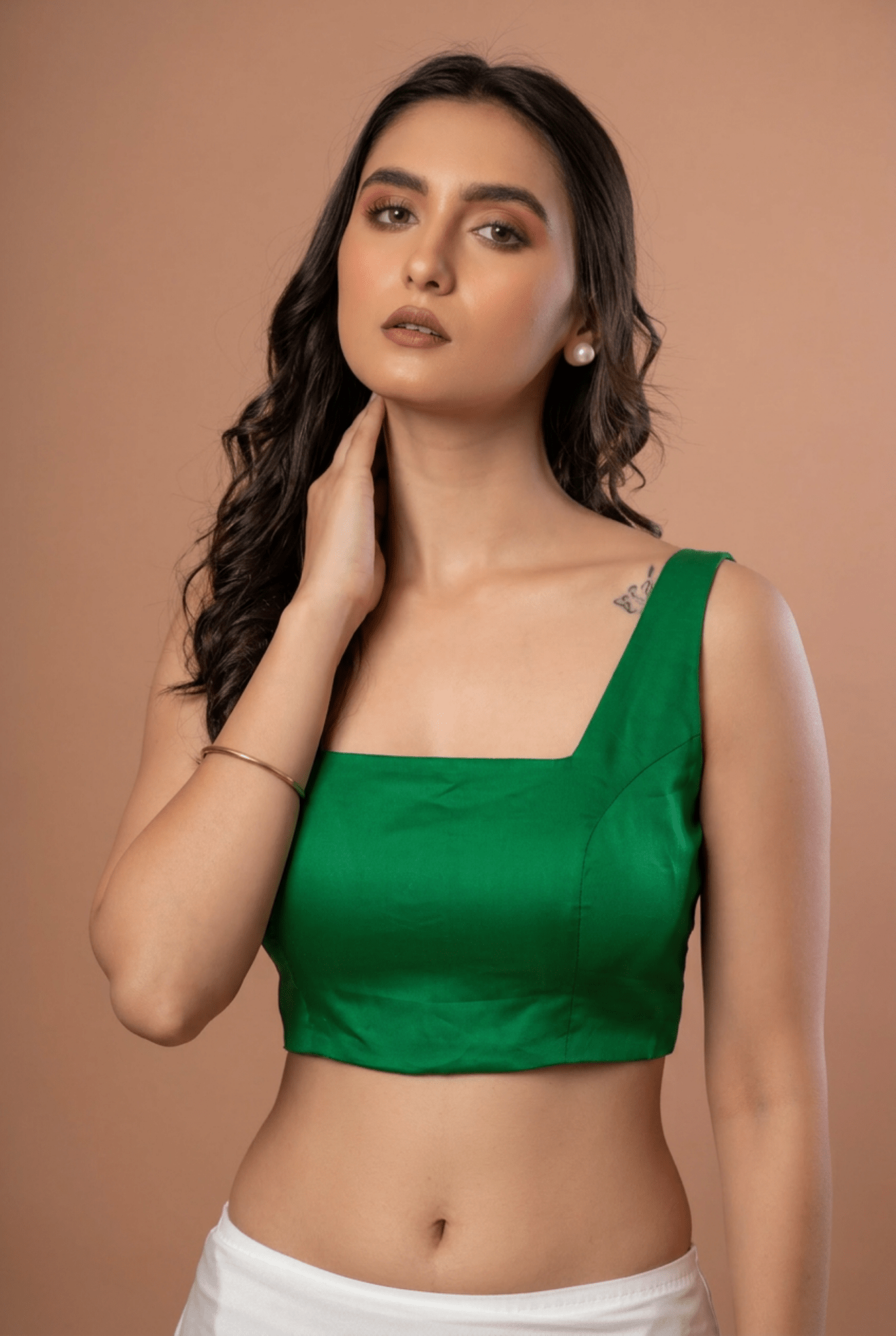 Green Square Neck Sleeveless Blouse - Anvi Couture