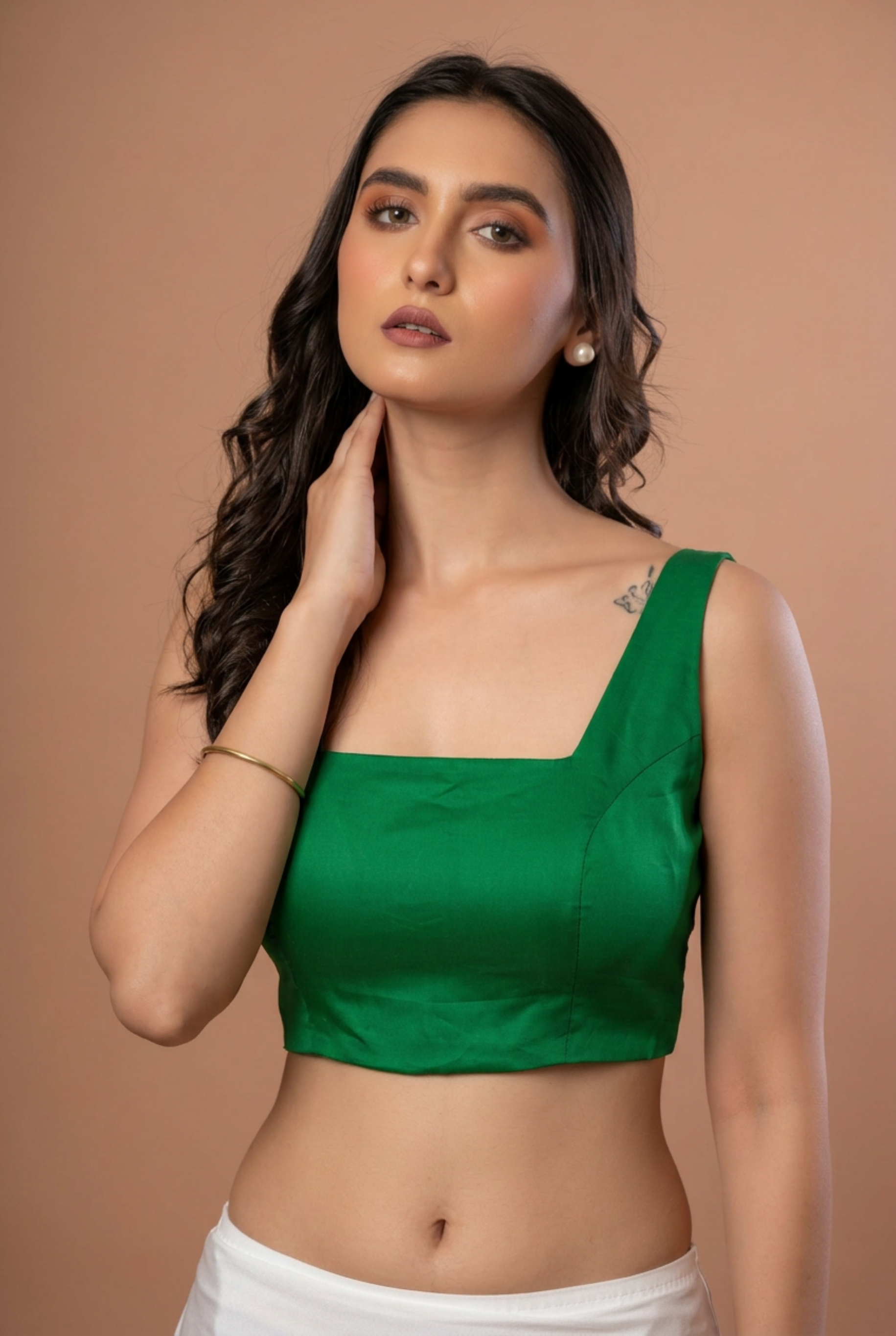 Green Square Neck Sleeveless Blouse Another Side 