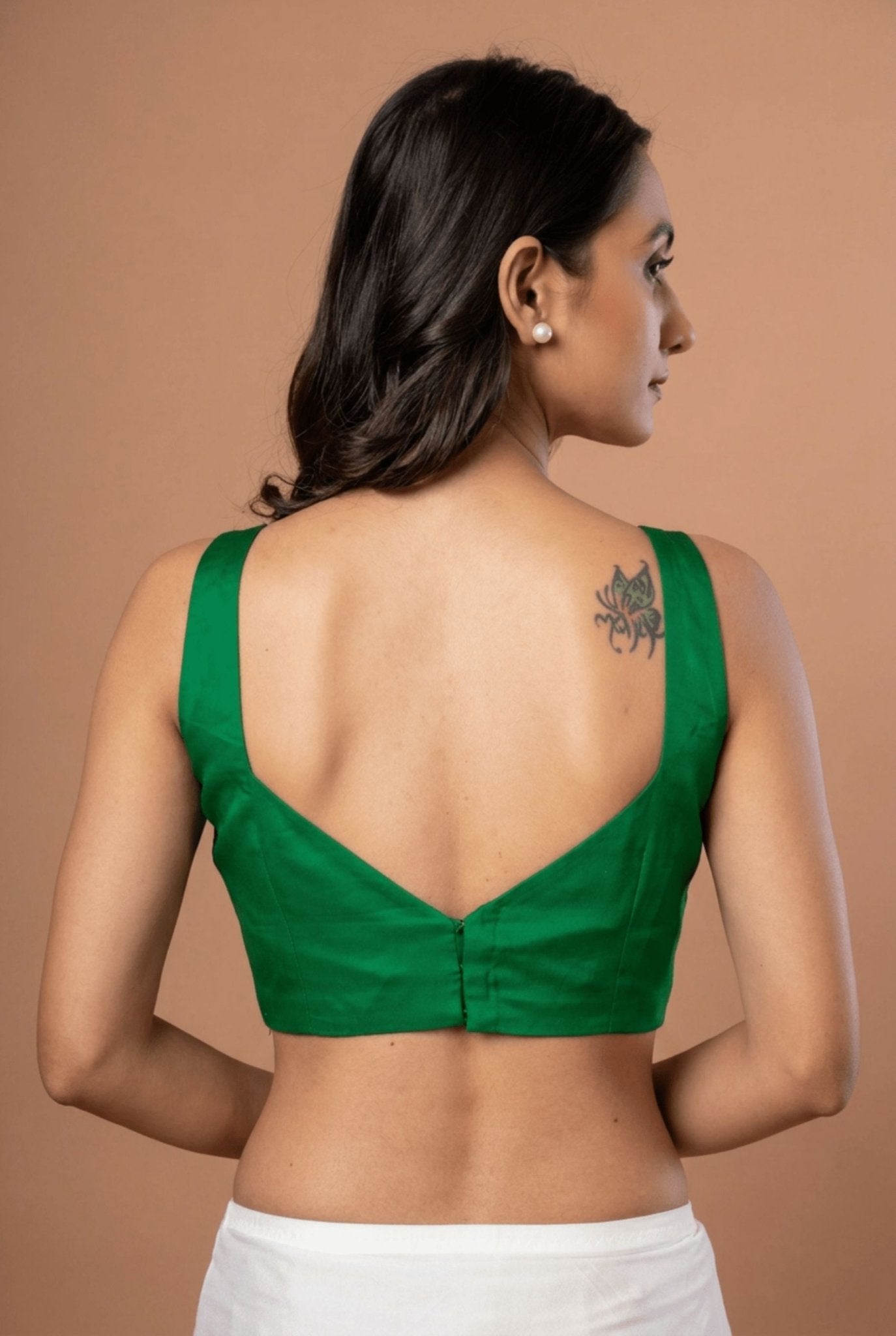 Green Square Neck Sleeveless Blouse - Anvi Couture