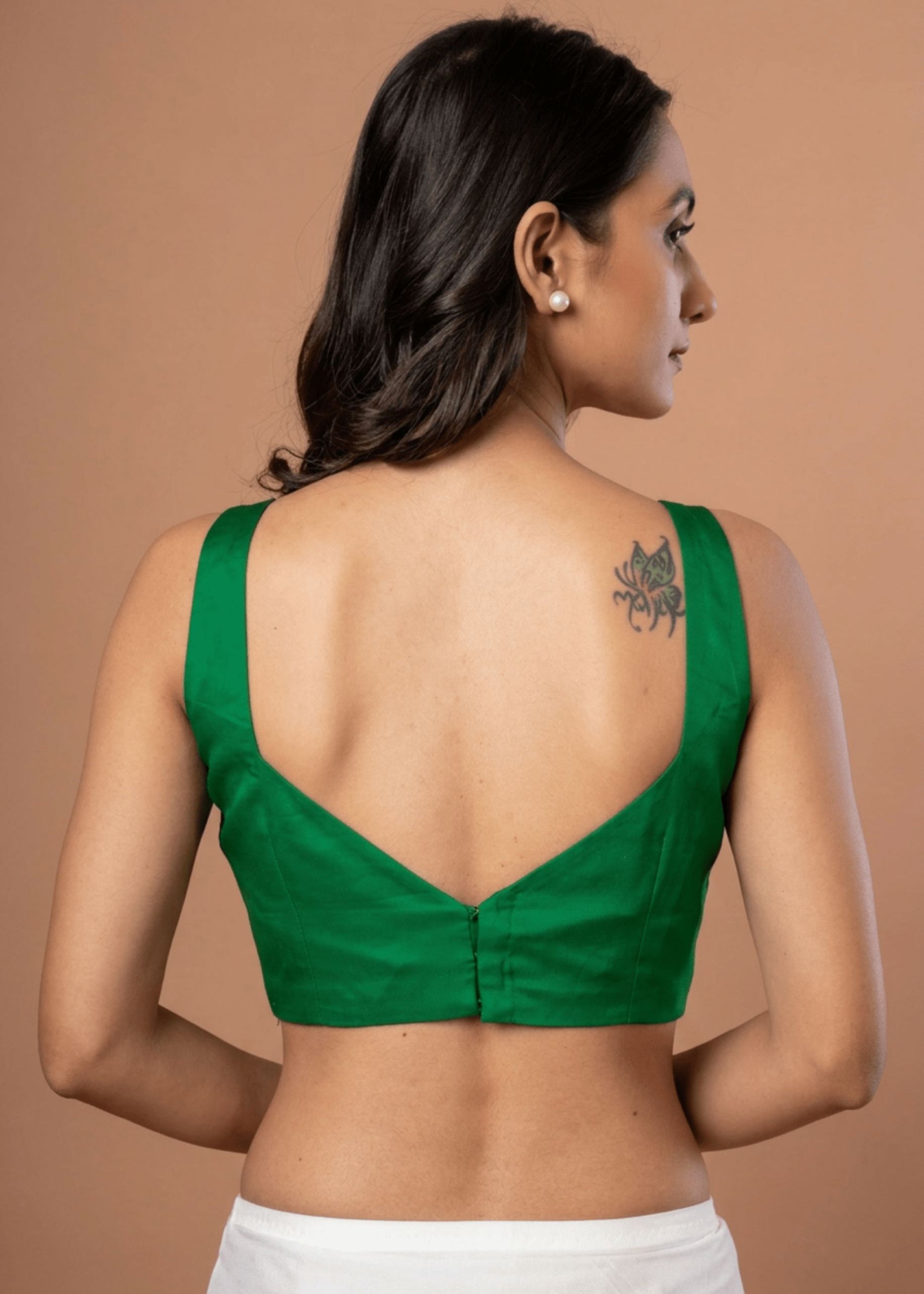 Green Square Neck Sleeveless Blouse Back