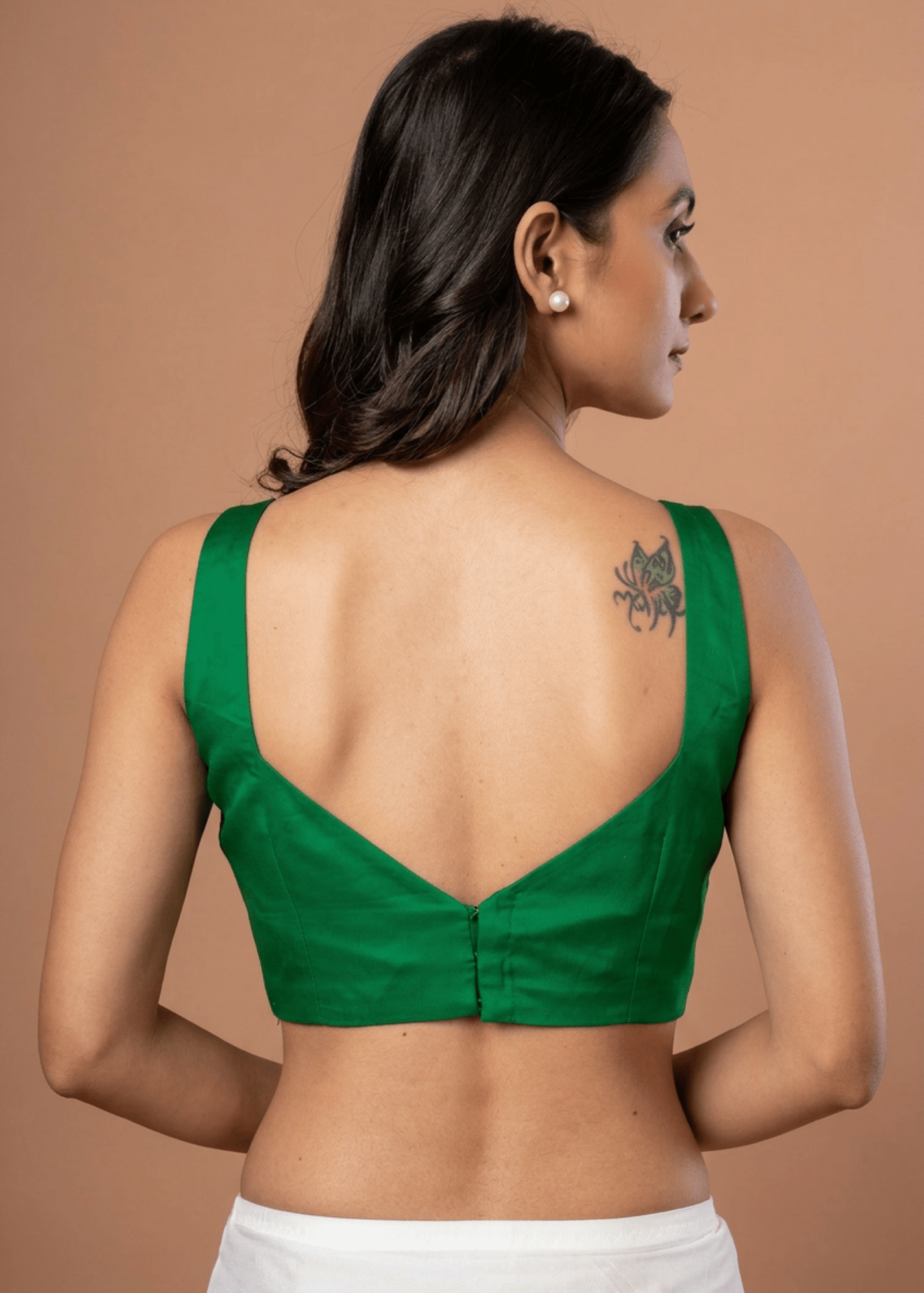 Green Square Neck Sleeveless Blouse - Anvi Couture