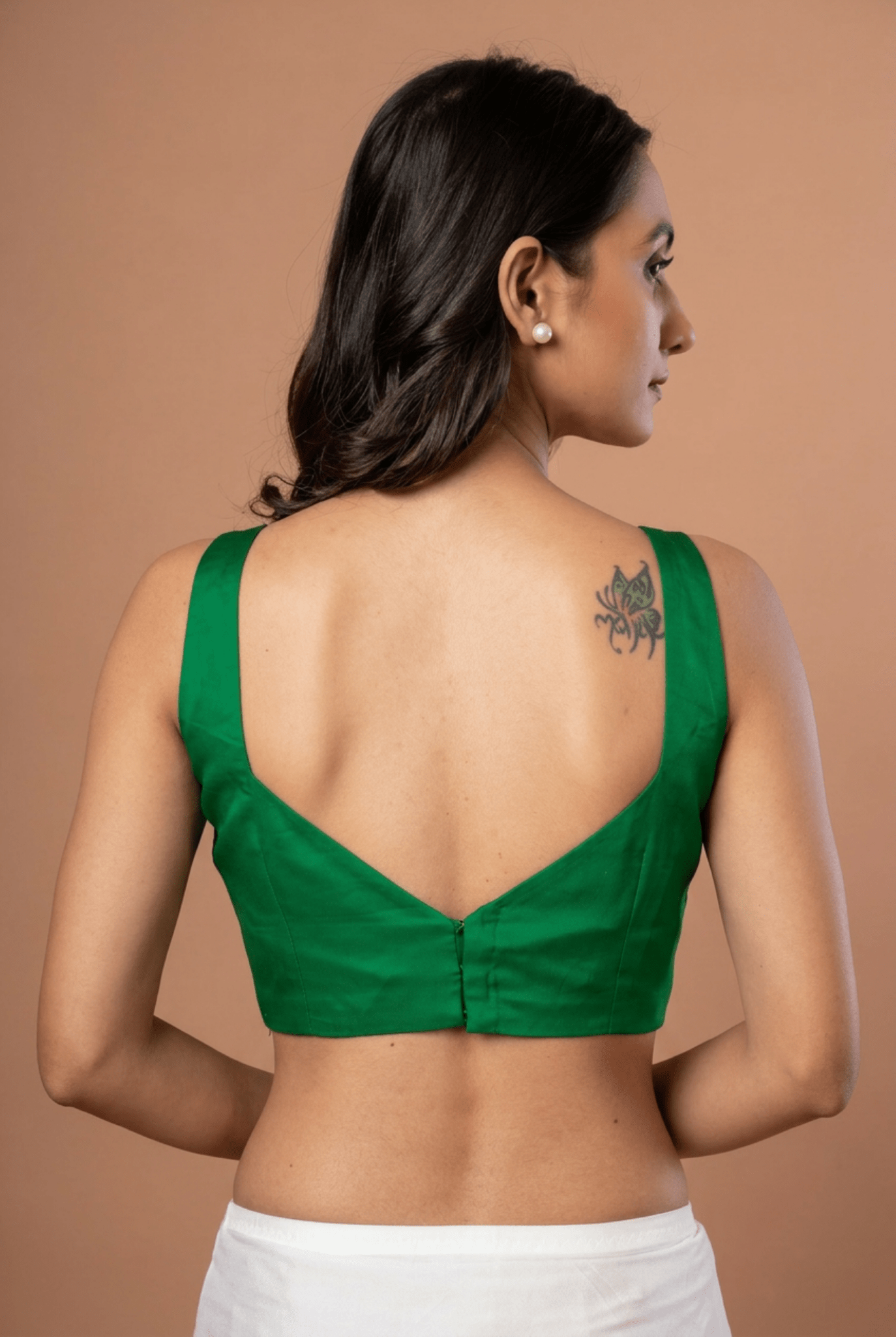 Green Square Neck Sleeveless Blouse - Anvi Couture