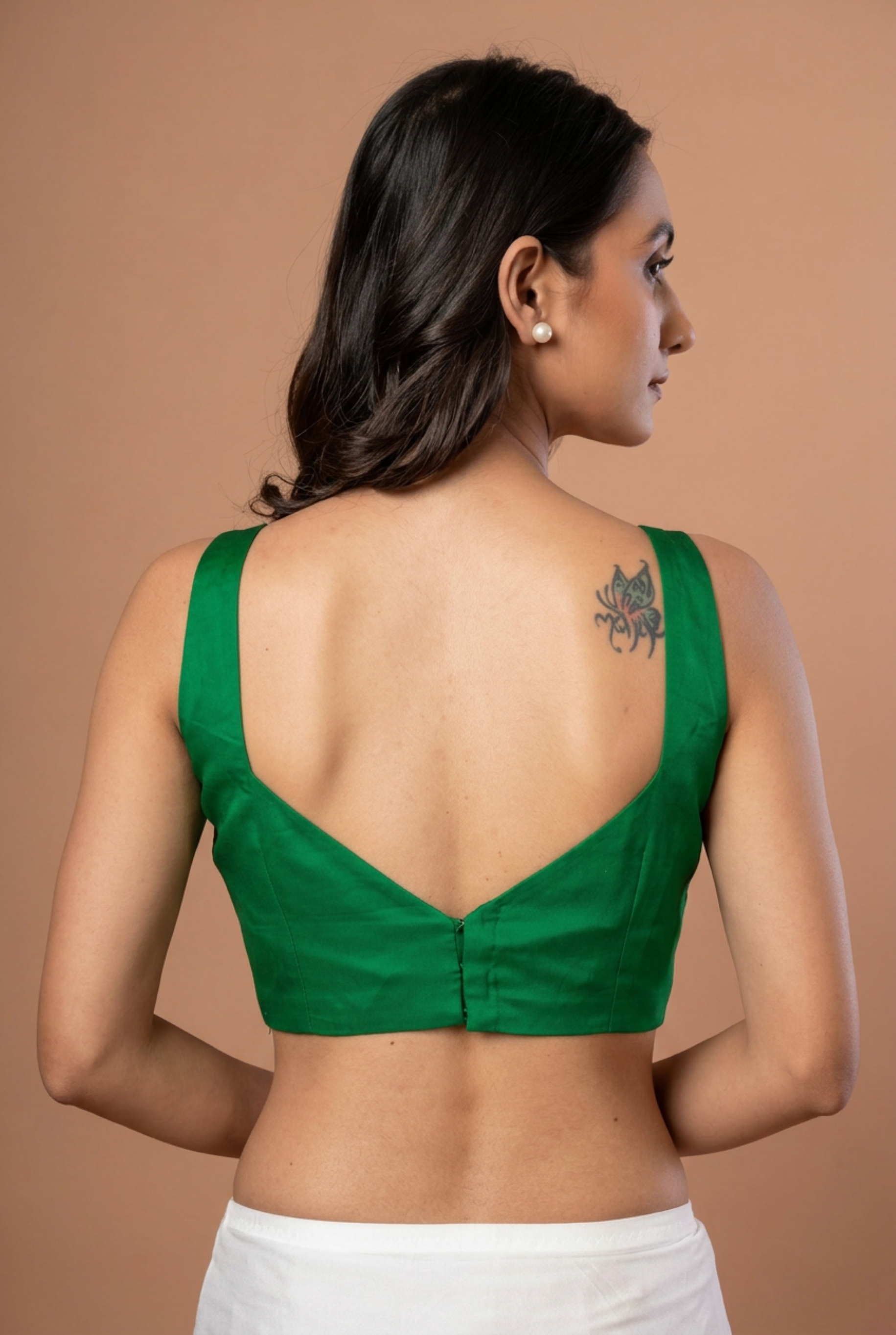 Green Square Neck Sleeveless Blouse Back