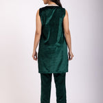 Green Velvet Short Kurti Set with Pearl Embroidery back