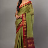 Green and Maroon Pure Cotton Gadwal Saree Full

