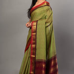 Green and Maroon Pure Cotton Gadwal Saree Front 
