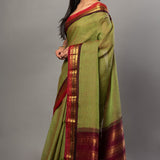 Green and Maroon Pure Cotton Gadwal Saree Front 
