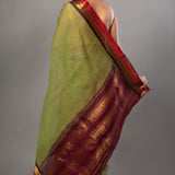 Green and Maroon Pure Cotton Gadwal Saree Back
