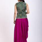 Green and Purple Crop Top Drape Skirt Set with Lace Border back