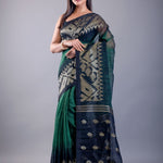 Green and black ombre Tant Jamdani saree for women