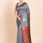 Grey Color Borderless Kanjivaram with Maroon and Copper Pallu - Anvi Couture