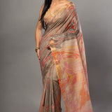 Gray Digital Printed Cotton Silk Saree - Anvi Couture