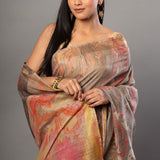 Gray Digital Printed Cotton Silk Saree - Anvi Couture