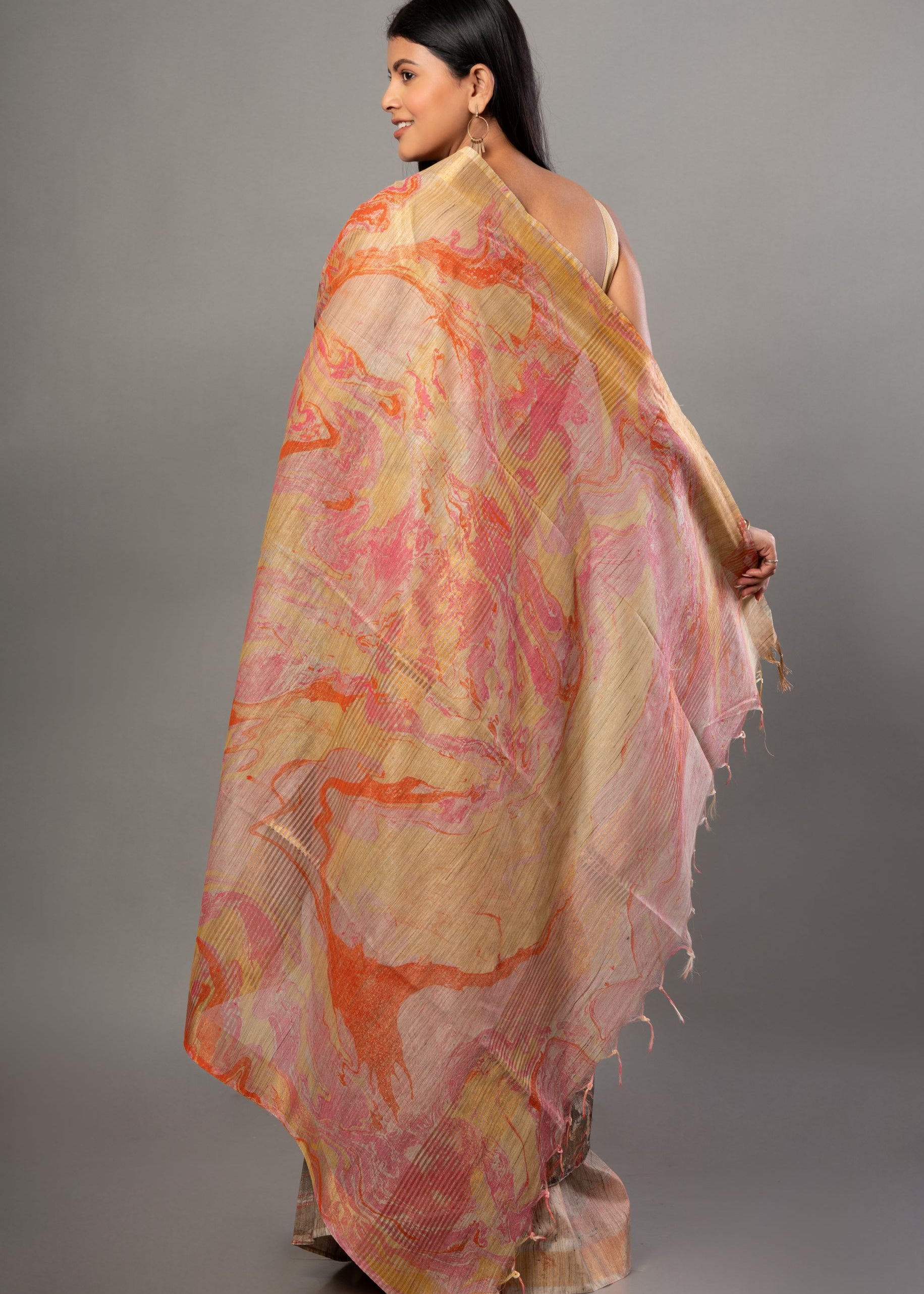 Grey Digital Printed Cotton Silk Saree Back 
