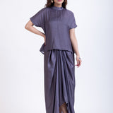 Grey  Drape Skirt Co-Ord Set front