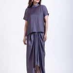 Grey  Drape Skirt Co-Ord Set close up