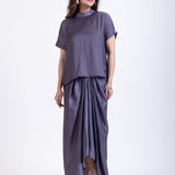 Grey  Drape Skirt Co-Ord Set close up