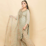 Grey Embroidered Kurta and Skirt Set with Zardozi Work - Anvi Couture