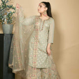 Grey Embroidered Kurta and Skirt Set with Zardozi Work -Anvi Couture
