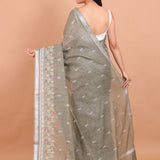 Grey Handloom Floral Hand Embroidered Saree back