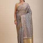 Grey Kota Silk Saree With Golden Border full