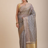 Grey Kota Silk Saree With Golden Border full