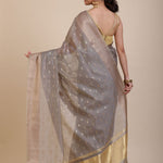 Grey Kota Silk Saree With Golden Border back