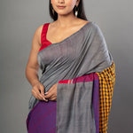 Gray Multicolored Pure Cotton Gamcha Saree - Anvi Couture
