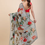 Grey Printed Crepe Silk Saree Back
