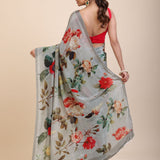 Grey Printed Crepe Silk Saree Back
