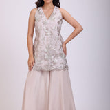 Grey Sharara Set With Lace Work full