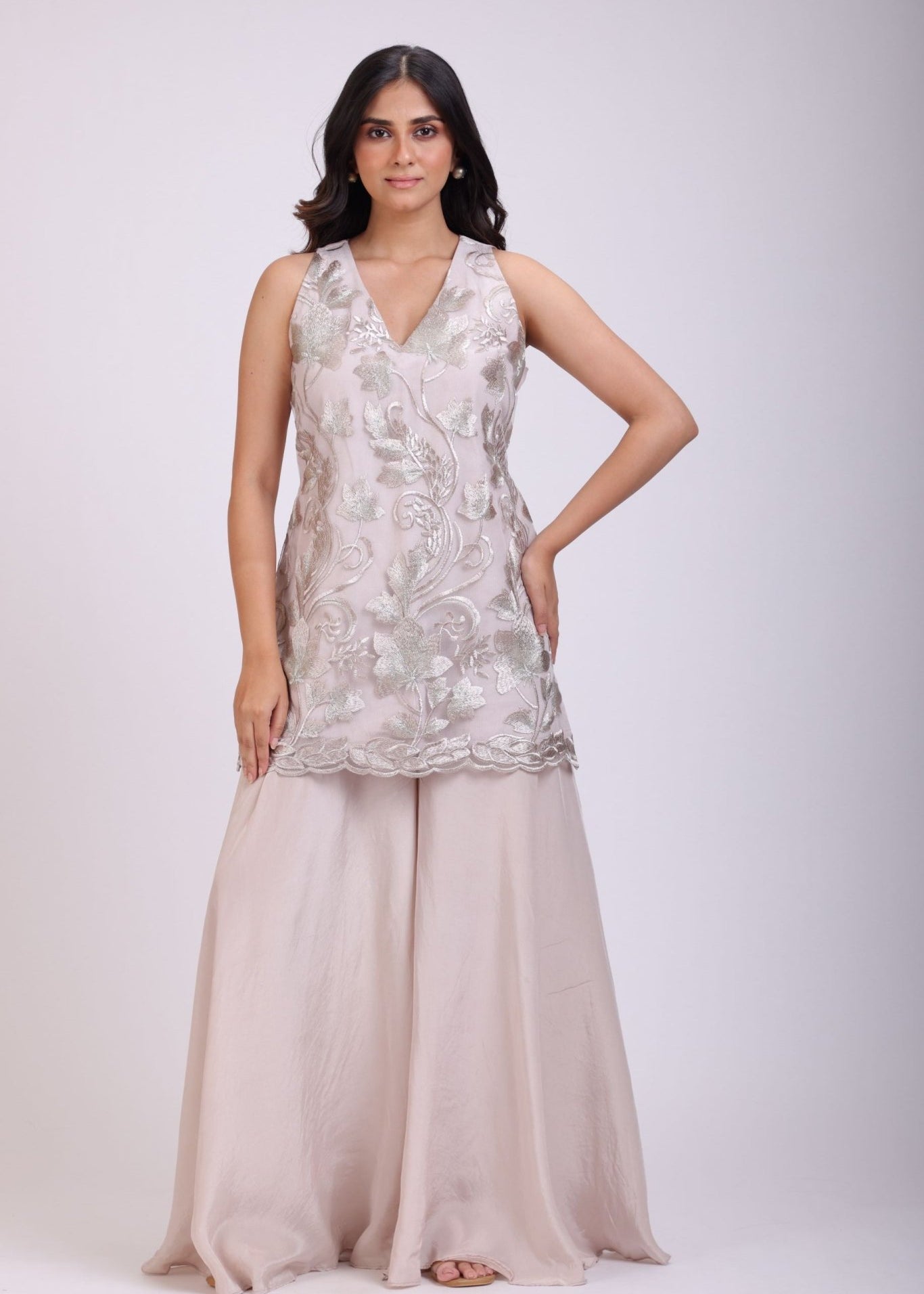 Grey Sharara Set With Lace Work - Anvi Couture