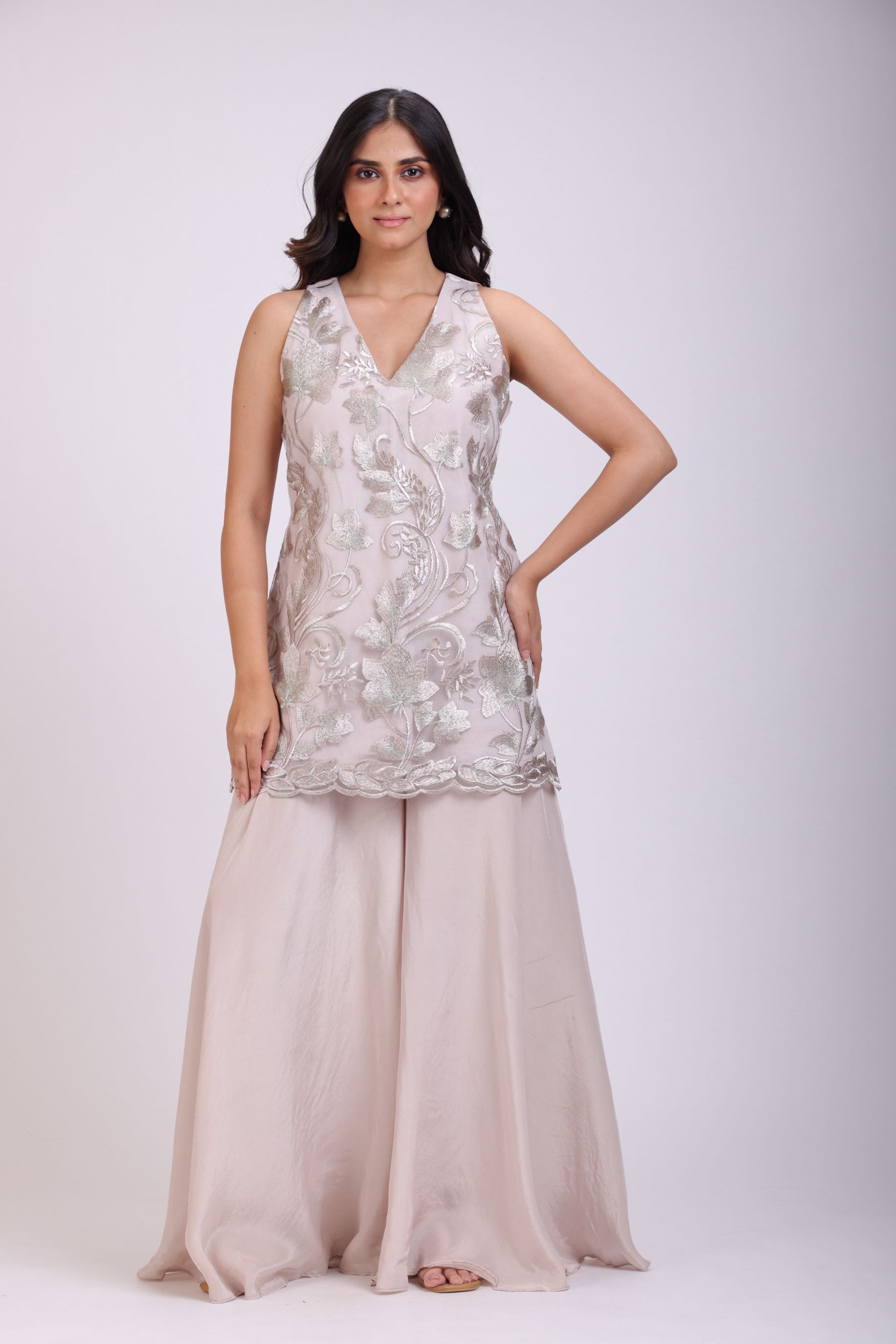 Grey Sharara Set With Lace Work full