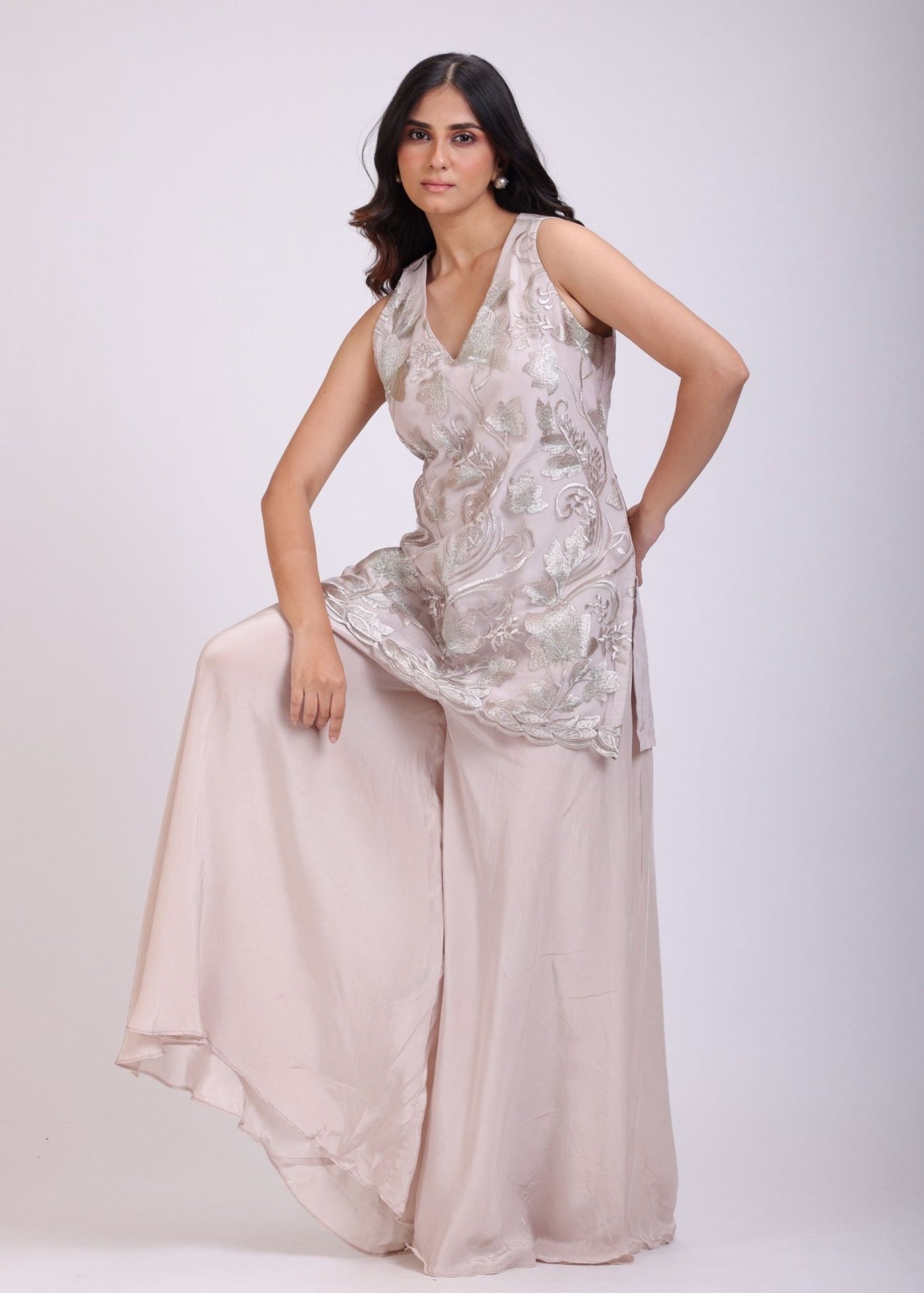 Grey Sharara Set With Lace Work - Anvi Couture
