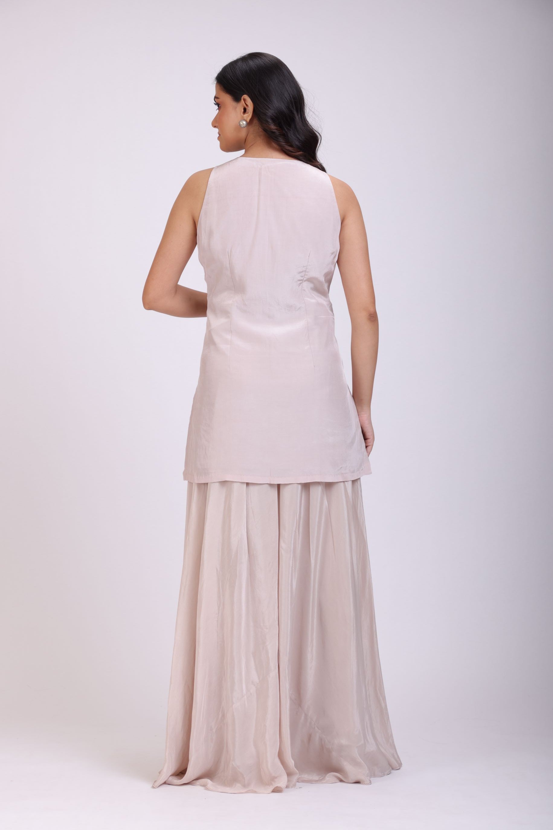 Grey Sharara Set With Lace Work back