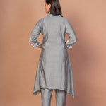 Grey Silk Co - ord Set with Embroidered Work - Anvi Couture