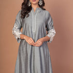 Grey Silk Co - ord Set with Embroidered Work 