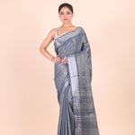 Grey and Silver Handloom Tissue Saree front View