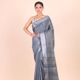 Grey and Silver Handloom Tissue Saree front View