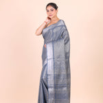 Grey and Silver Handloom Tissue Saree Side View