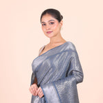Grey and Silver Handloom Tissue Saree Close Up View