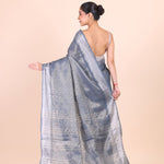 Grey and Silver Handloom Tissue Saree Back