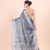 Grey and Silver Handloom Tissue Saree Back