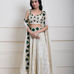 Hand Embroidered Ivory Cape Lehenga Choli in Premium Tissue Silk - Anvi Couture