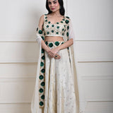 Hand Embroidered Ivory Cape Lehenga Choli in Premium Tissue Silk - Anvi Couture