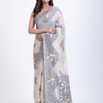 Handwoven White Tant Jamdani Saree With Black Woven Work - Anvi Couture