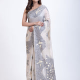 Handwoven White Tant Jamdani Saree With Black Woven Work - Anvi Couture