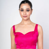 Hot Pink Sweetheart Neckline Sleeveless Blouse With Back Closure - Anvi Couture