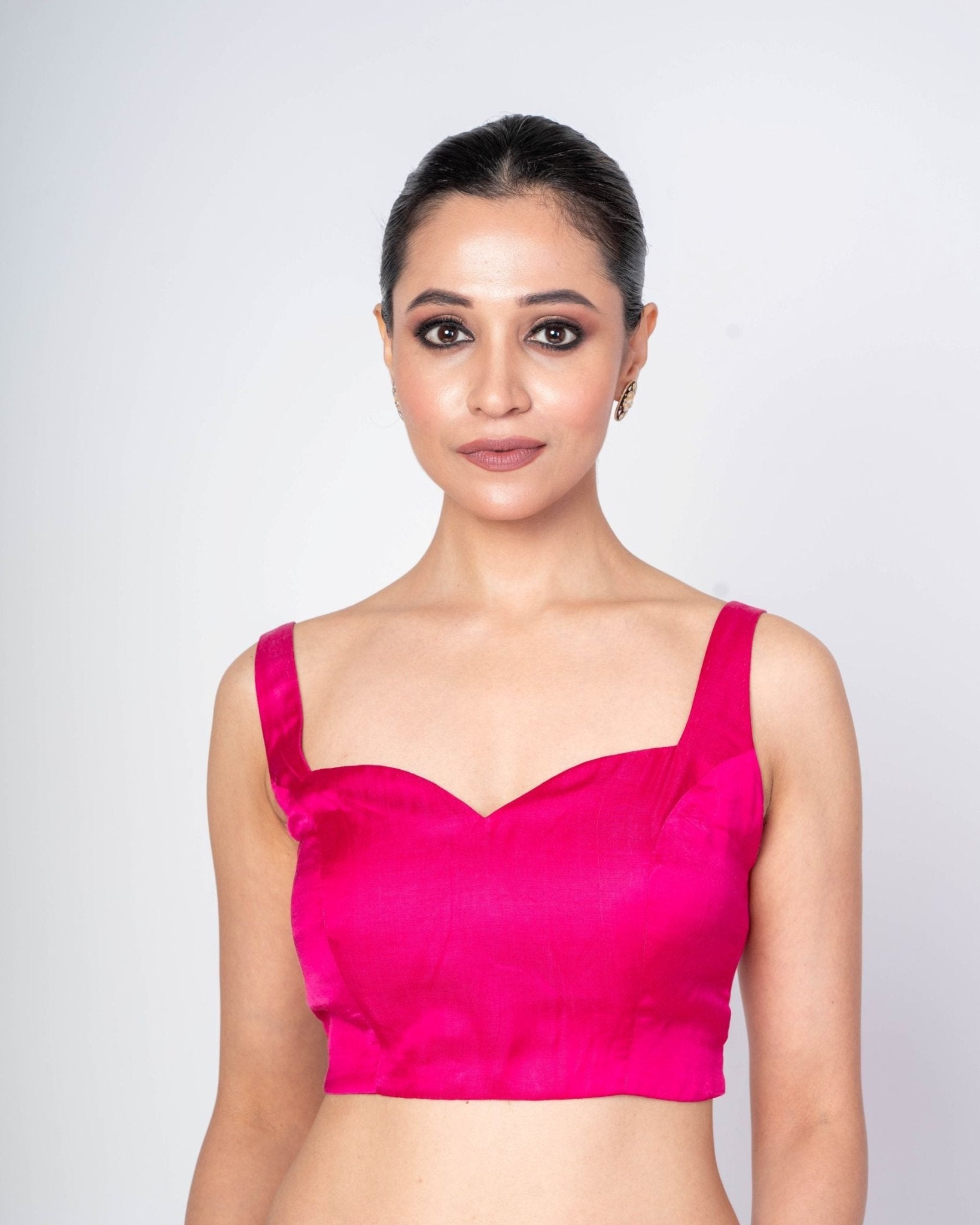 Hot Pink Sweetheart Neckline Sleeveless Blouse With Back Closure - Anvi Couture